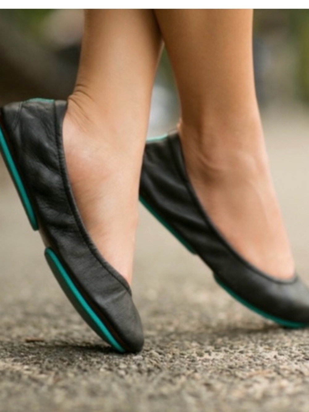 Tieks Black Leather Ballet Flats with Teal Trim